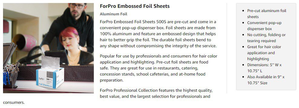 ForPro Professional Collection Embossed Foil Sheets 500S, Aluminum Foil,  Pop-Up Dispenser for Hair Color Application and Highlighting Services, Food