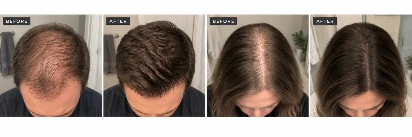 Before and after hair comparisons for a man and woman