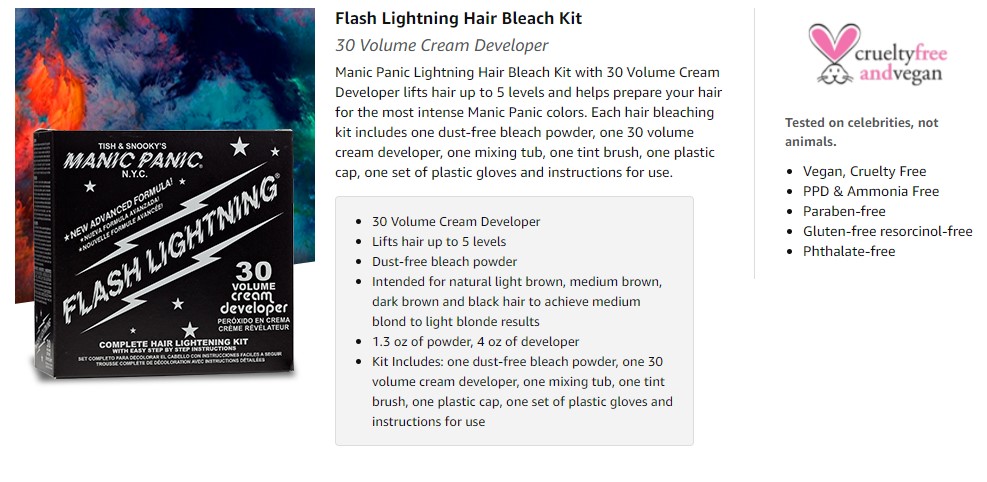 Flash Lightening 30 Volume Bleach Kit by Manic Panic, Lightener